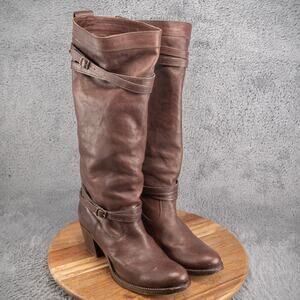 FRYE 76396 Jane Strappy Womens Brown Leather‎ Knee High Riding Boots Sz 9.5